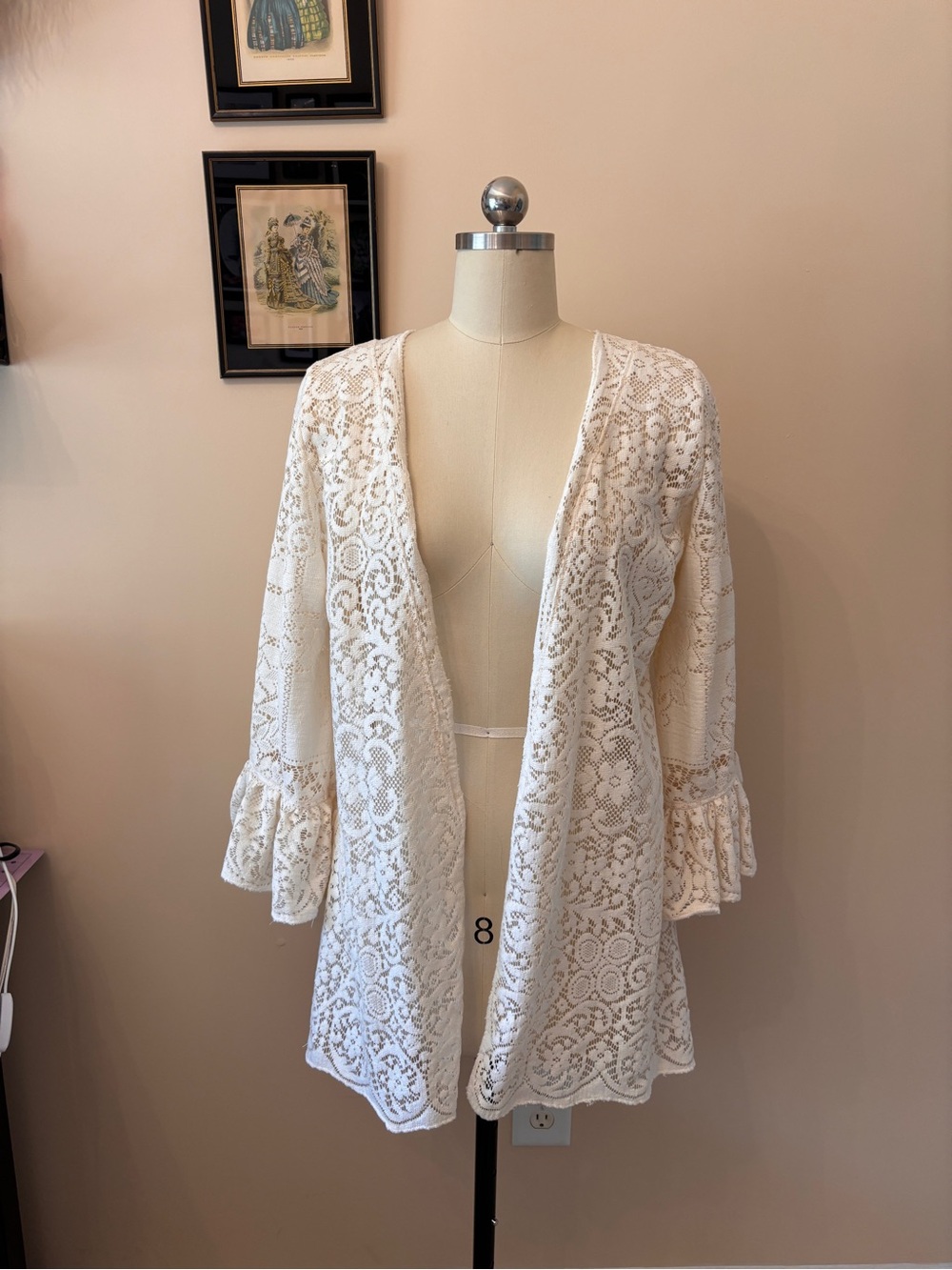 Lace Open-Front Kimono Cardigan - Cream